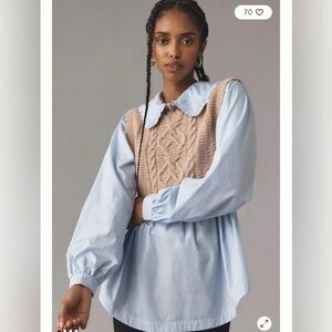 Anthropologie Maeve Twofer Peter Pan Collar Layered Sweater Vest Womens Size XL